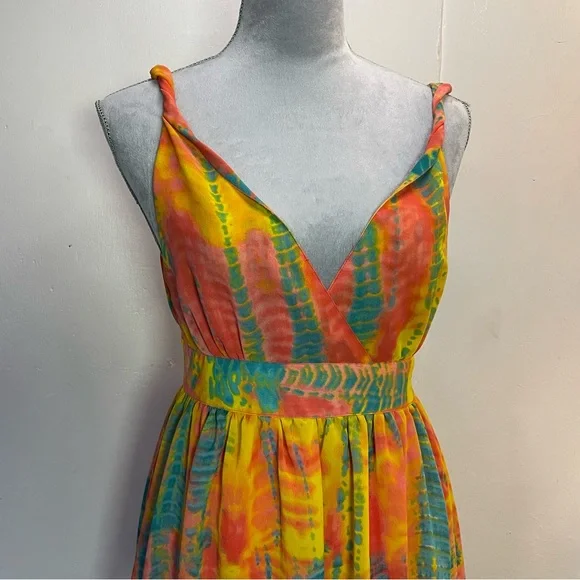 #0158 Dimri Fully Lined Banded Waist Twisted Strap Maxi w/ side Zip. Tie dye-S - Picture 2 of 13